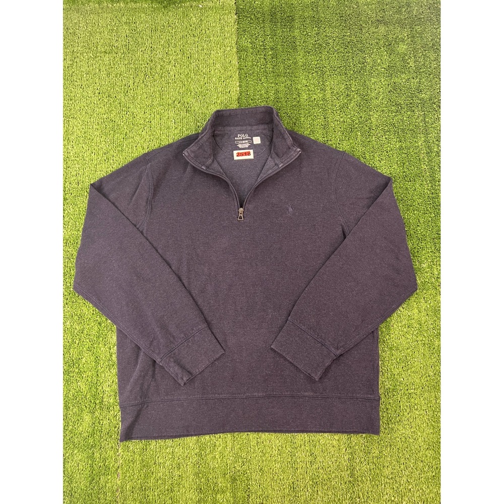 Polo Ralph Lauren Mens Large Charcoal Blue Herringbone Quarter Zip Pullover